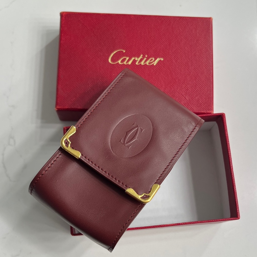 Cartier Deep Red Leather Cigarette Case with Gold Detail - Original